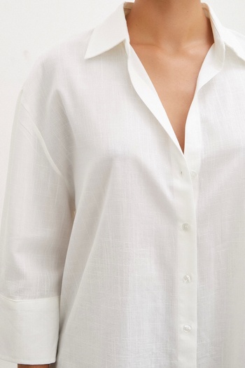 Never more Ecru Linen Shirt - Wide Cuffs