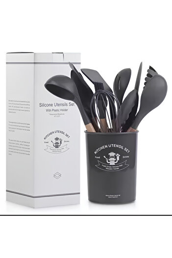 Amentes Silicone 11-piece Ladle Set - Heat Resistant, with Spatula Stand, Pasta and Beater Ladle