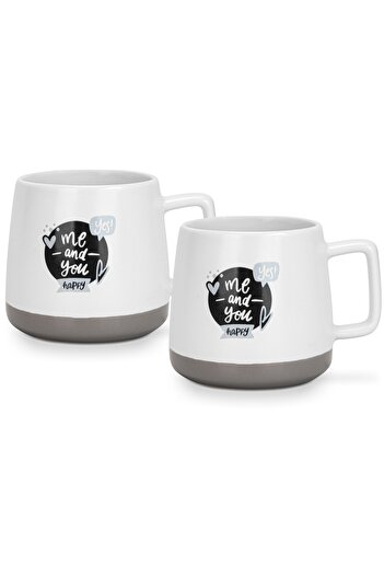 Fissman 2-Piece Printed Coffee Mug 400mL ''ME AND YOU HAPPY'', Ceramic Coffee Mug with Handle