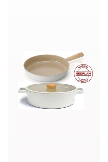 NEOFLAM 30 Cm Beige Fika Aluminum Induction Cookware and Pans Set - 3 Pieces