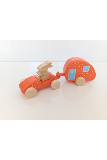 TALAŞ AHŞAP Cute Decorative Wooden Toy - Natural Wooden Caravan Rabbit Car Handmade