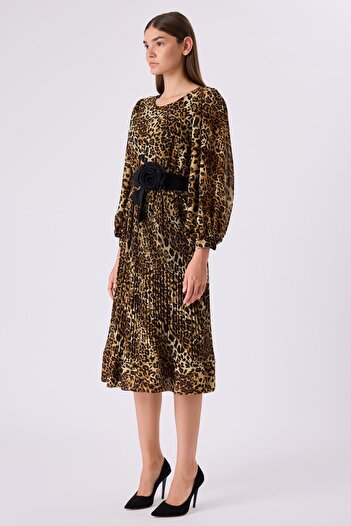 FEVER Çicek detaylı leopar elbise