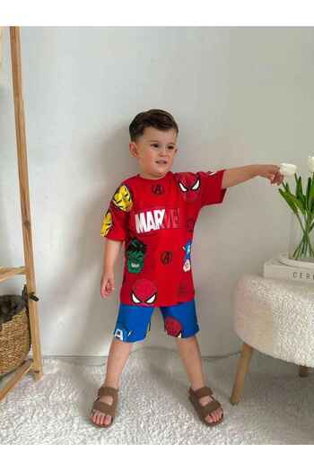 BİR DOZ ÇOCUK GÜLÜŞÜ Marvel Printed Boy's Under-Upper Set - Red and Blue