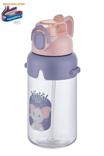 Vagonlife 2266 Purple-pink Neck Strap Thick Straw Lockable Lid 650 ml School Water Bottle 3 Colors