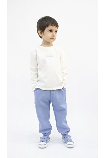 BALKABAĞI Blue Ecru Skateboard T-shirt and Sweatpants Set - Printed on the Back Mtke0007