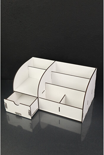 kutuTR Wooden Desktop White Pen Holder and Box Organizer - Assembled Product