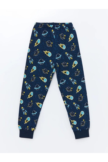LC Waikiki Lcw Kids Boy's Pajama Set - Navy Printed, Crew Neck, Long Sleeve