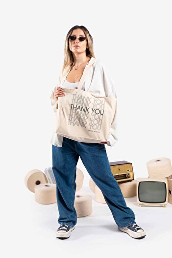 The Lycos Thank You" Canvas Tote Shoulder And Beach Bag