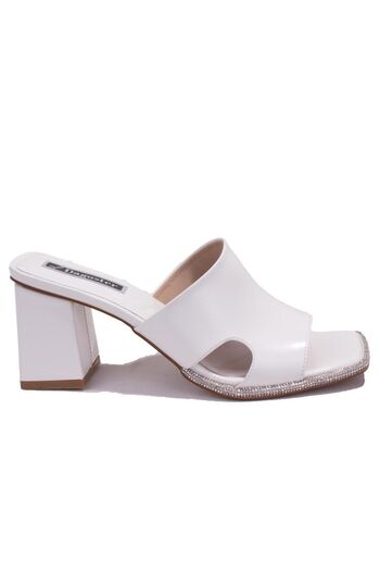DAGOSTER Dza07- 1136745   Papuci de damă cu toc clasic din piele lacuită albă