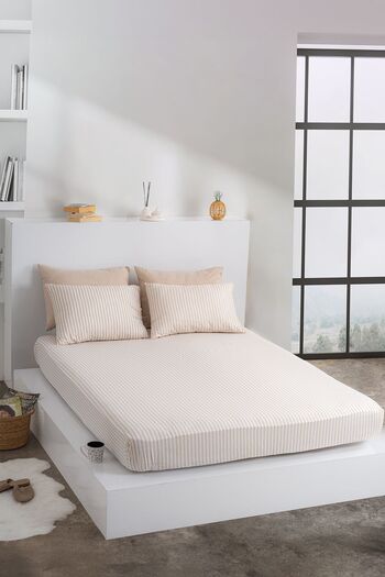 KetraHome |   Maljuna Bohemo |   Cappuccino Striped Elastic Sheet Set