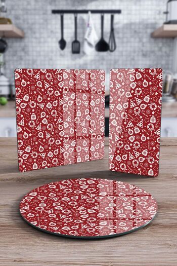 Decovetro Red Christmas Patterned 3-Piece Mixed Set - Glass Presentation Service