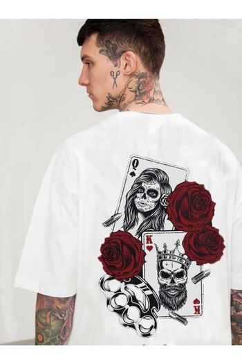 DEEPSENCE Men's Oversize T-shirt White Rose Back Print White