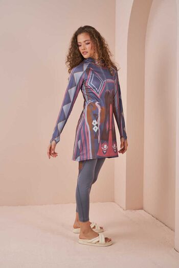 Mevra Ethnic Performance Hijab Swimsuit Set Gray