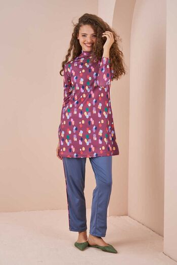 Mevra Maldivian Polka Dot Pattern Hijab Swimsuit Set Dried Rose