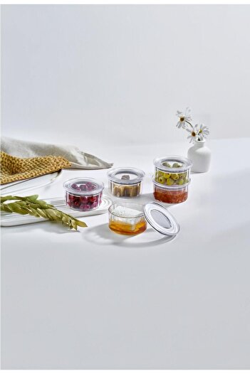 SURFACE HOME 6 Transparent Crystal Storage Containers - Breakfast, Snack Bowl, Vacuum Lid, 0.33 Lt