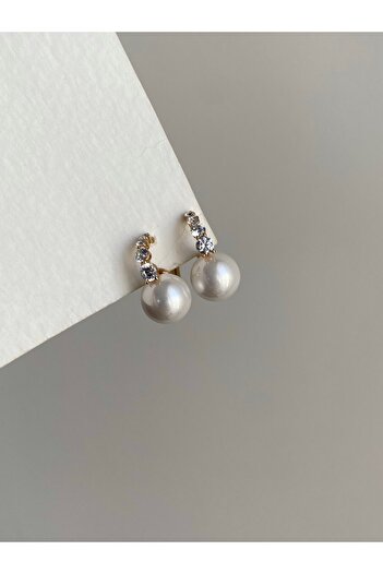 Owentis Steel Rose Gold Row Stone Hoop Tip Pearl Donna Earrings - Does Not Tarnish -