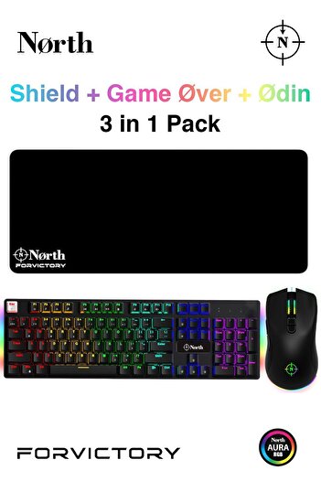 Genel Markalar Shield Mekanik Oyuncu Klavyesi + Game Over Oyuncu Mouse + Odin Oyuncu Mousepad VIP Bundle