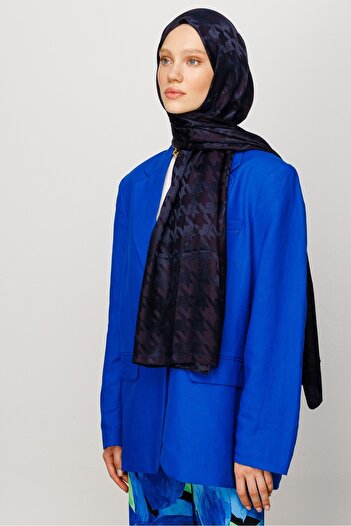 Mooncorn Houndstooth Pattern Shiny Jacquard Shawl