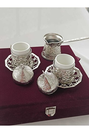 Nihal Süeda Kadife Kutulu 2 Kişilik Otantik Bakır Kahve Fincan Seti