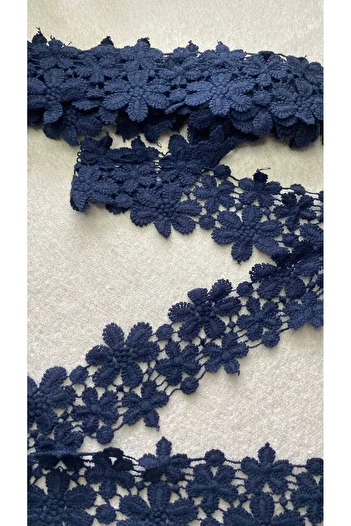 Ozpas Navy Blue 7 Cm X 3 Mt Strip - Guipure Floral