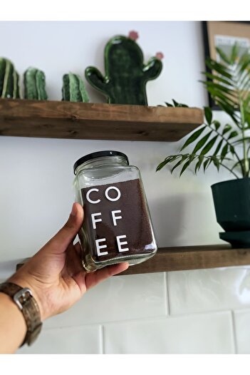 Atölye Merdiven Cam 3lü Dekoratif Erzak Kahve Çay Şeker Kavanozu Coffee Etiketli