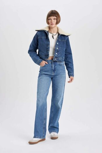 DeFacto Jean Jacket - Faux Fur, Collar A9232ax23au