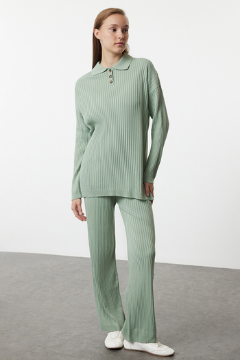 Trendyol Modest Corded Mint Knitwear Set - Lower & Upper Tctaw25us00073