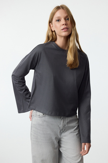 Trendyol Collection Anthracite Knitted T-Shirt Twoaw24Ts00008
