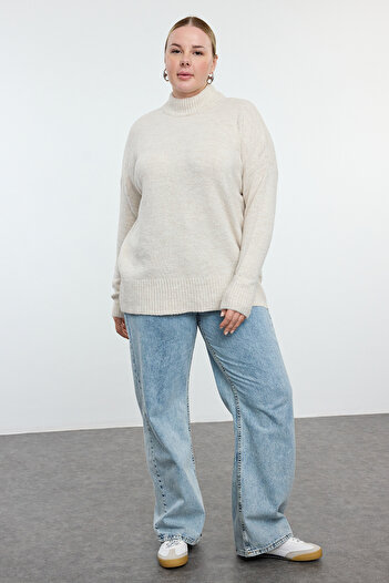 Trendyol Curve Half Turtleneck Beige Knitwear Sweater - Soft Texture TBBAW25AN00020
