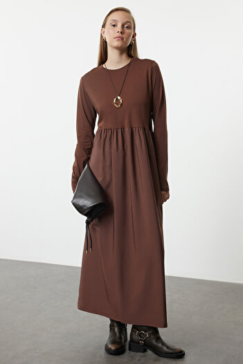 Trendyol Modest Knitted Brown Dress - Color Block, TCTAW25EB00084