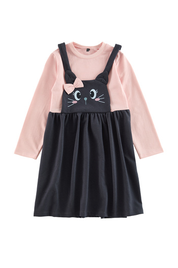 TRENDYOLKIDS Sukienka dzianinowa bawełniana - pudrowy wzór regularny, Tkdaw25El00015