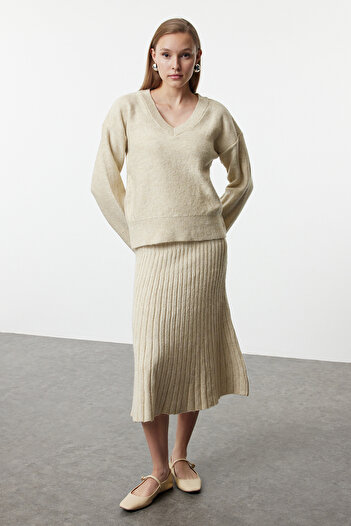 Trendyol Collection Wide Fit Stone Knitwear Set - Twoaw25Au00087
