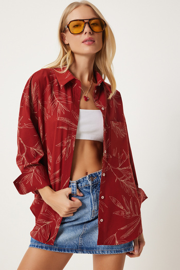 Happiness İstanbul Tile Patterned Women's Poplin Shirt - Hm00064
