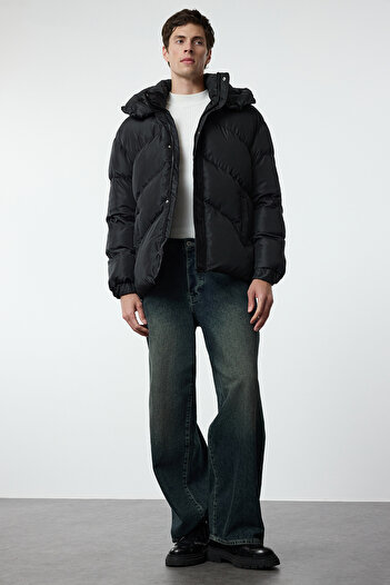 Trendyol Collection Unisex Μαύρο Puffer Jacket Oversize - Εσωτερικό λουράκι, Winter Tmnaw25mo00024