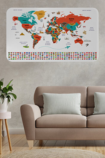Dropcek eticaret Turkish Country Lady - Educational Capital Detailed World Map Atlas Wall Sticker - 85x130-3858