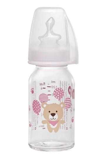 Nip Wide Neck Bottle 125 ml Anti-Colic Glass Feeding Bottle Girl