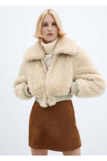 MANGO Woman Fur Look Bomber Jacket