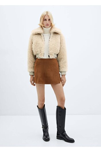 MANGO Woman Fur Look Bomber Jacket
