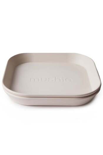 Mushie Ivory Plastic 2-Piece Square Dinner Plate