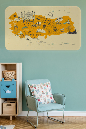 Dropcek eticaret Educational and Instructional Children's Room Turkey Map Wall Sticker-85x130-3872
