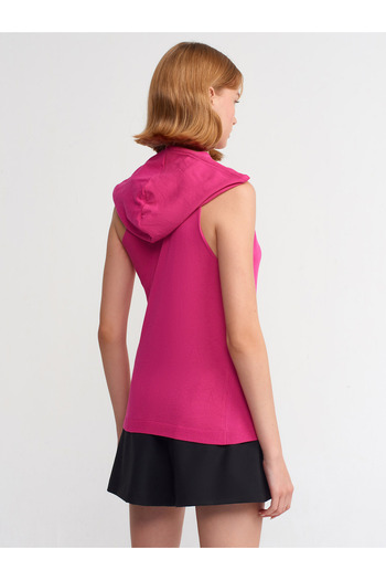 Dilvin 10336 One Shoulder Hooded Blouse-Fuchsia