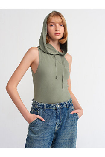 Dilvin 10336 One Shoulder Hooded Blouse-Çağla