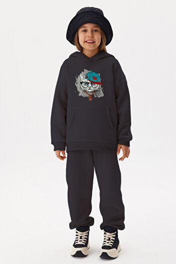 MYADA New Season Premium Yo Cat Patterned Children's Tracksuit Set - 22043