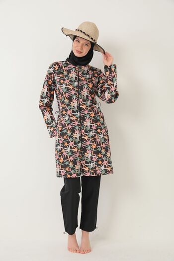 medipek Parachute Vollständig bedeckter Hijab-Badeanzug Orange Schwarz