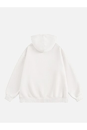 Mad&Calf Unisex Teddy Bear Baskılı Kapüşonlu Polarlı Oversize Sweatshirt