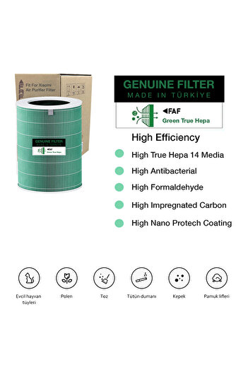 FAF FİLTRE Xiaomi Smart Air Purifier Model 4 Filtre 360 True Cam Hepa Yeni Formullü Filtre Yeşil