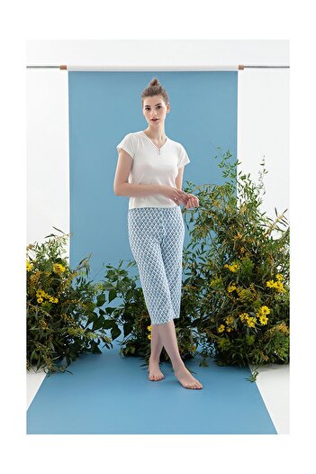 English Home Set de pijamale de damă din viscoză albastră - Blue Blanc