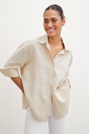 Never more Beige Colored Fakir Sleeve Slit Shirt