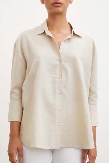 Never more Beige Colored Fakir Sleeve Slit Shirt