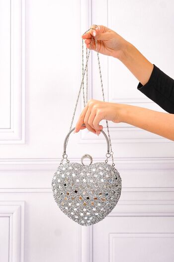 ROZA CANTA Γυναικεία βραδινή τσάντα Heart Stone Silver